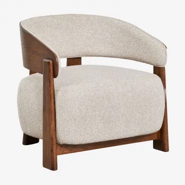 Set Van 2 Fauteuils Van Eikenhout Bekleed Met Olea Bouclé Crèmebeige & Donker Eiken Bruin - Sklum