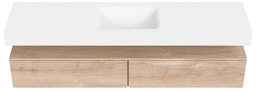 Zaro Alan badmeubel 190cm washed oak 2 lades met vrijhangende wastafel cloud midden zonder kraangat talc