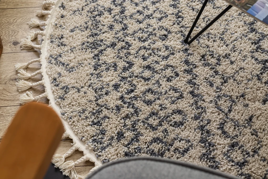 Tapijt BERBER AGADIR G0522 ROND crème / grijskleuringrand ,  Barber , marokkaanse shaggy