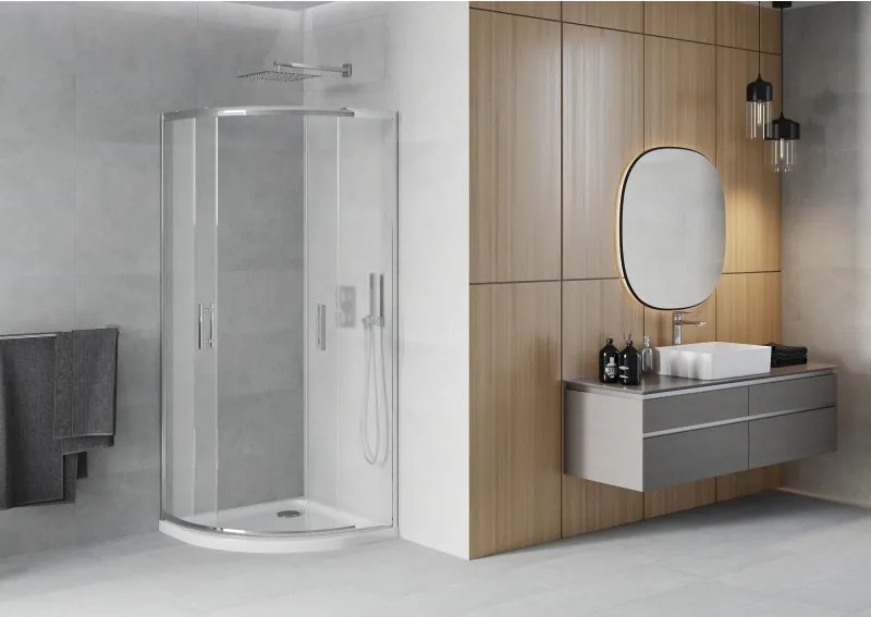 Mexen Rio halfklassieke douchecabine 80 x 80 cm, matglas, chroom + Flat douchebak, wit - 863-080-080-01-30-4110