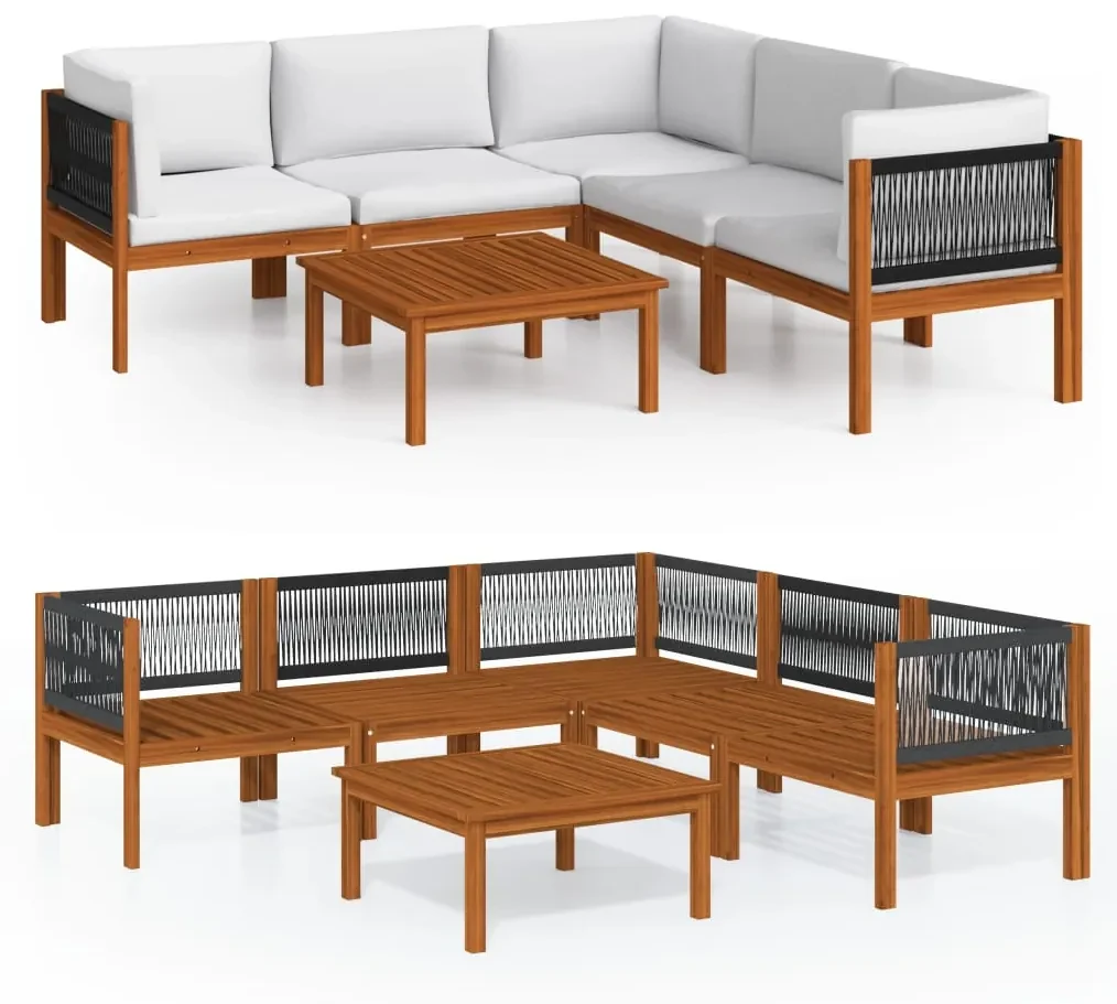 vidaXL 6-delige Loungeset met kussens massief acaciahout crèmekleurig