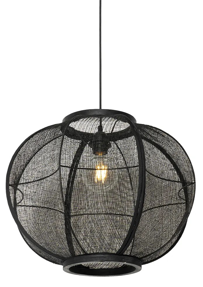 Oosterse hanglamp zwart stof 48 cm - RobOosters E27 rond Binnenverlichting Lamp