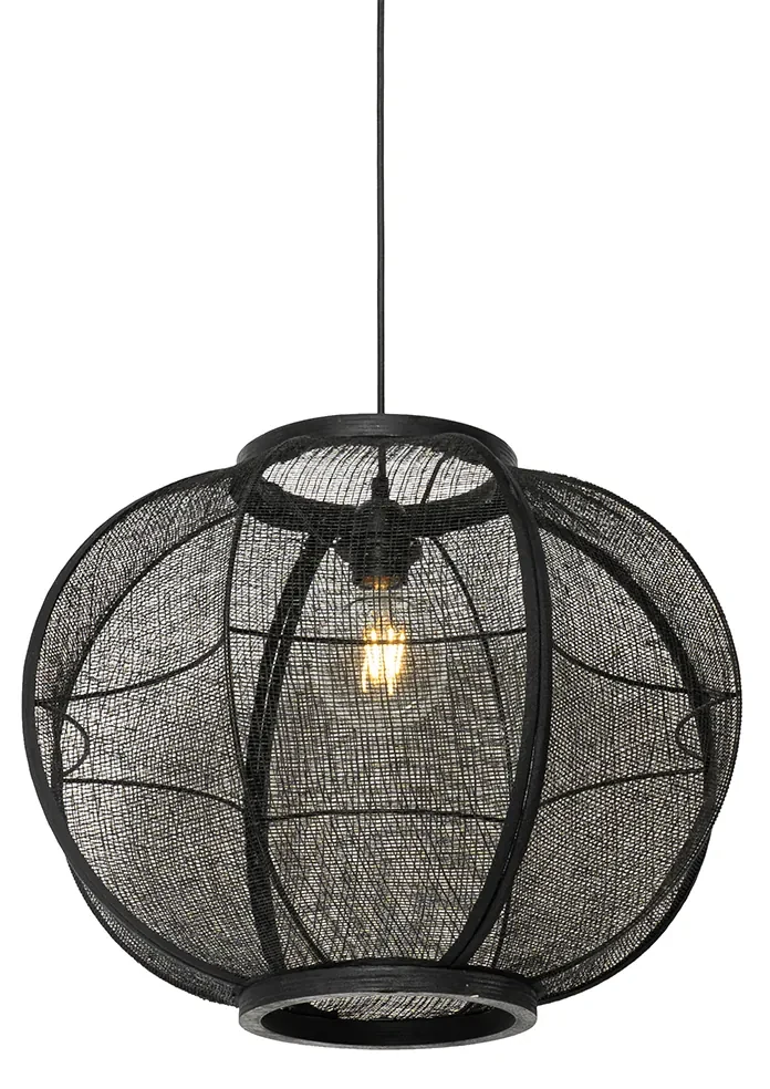 Oosterse hanglamp zwart stof 48 cm - RobOosters E27 rond Binnenverlichting Lamp