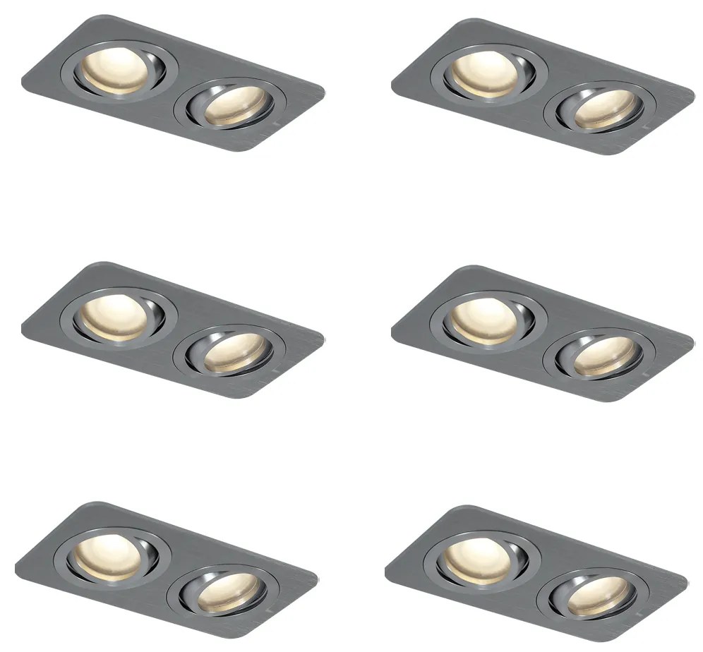 Buitenlamp Set van 6 afgeronde inbouwspots gunmetal GU10 50mm draai- en kantelbaar IP44 2-lichts - Alberto Modern GU10 IP44 Buitenverlichting Lamp