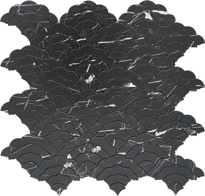 Zelfklevende Mozaïektegels Metaal | Waaier Zwart | 26,8×28,1 cm | Keuken, Bad & WC