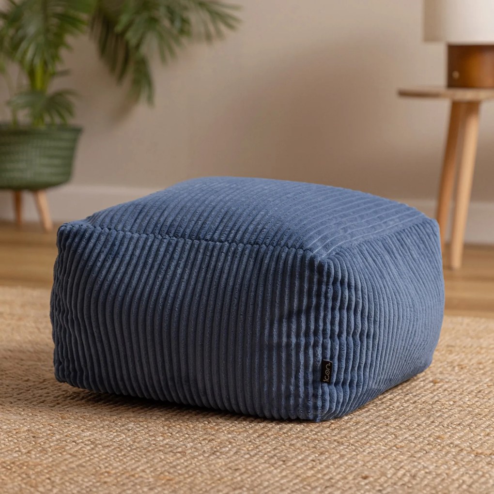 Theo Corduroy Poef - Denim Blauw
