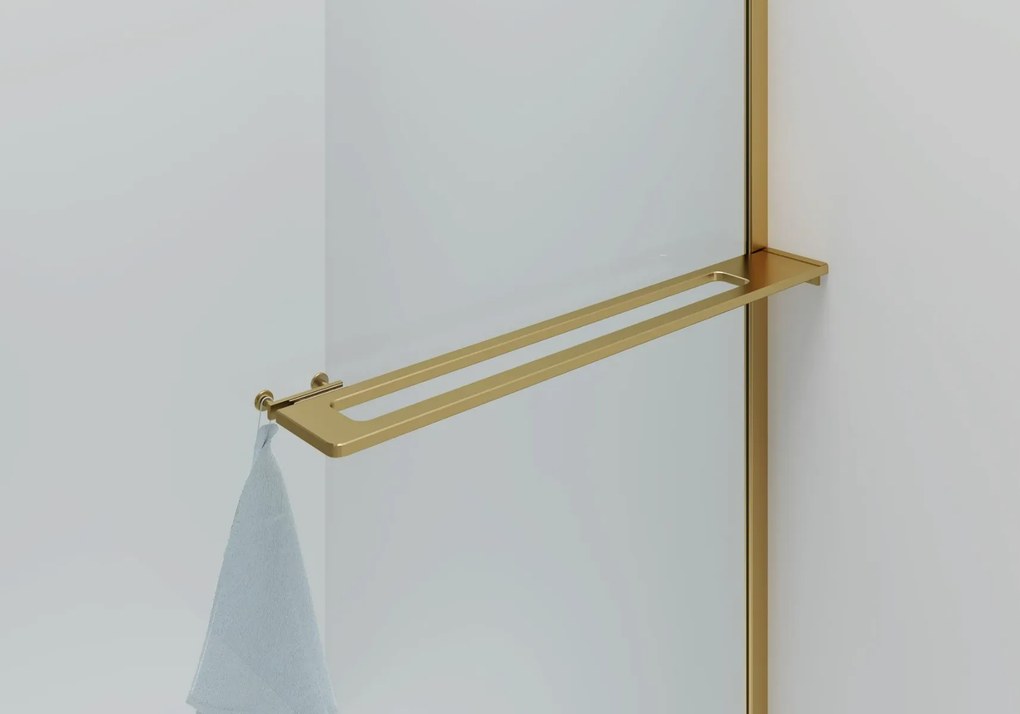 Sanigoods Curvea inloopdouche met handdoekhouder geborsteld goud 100x200cm