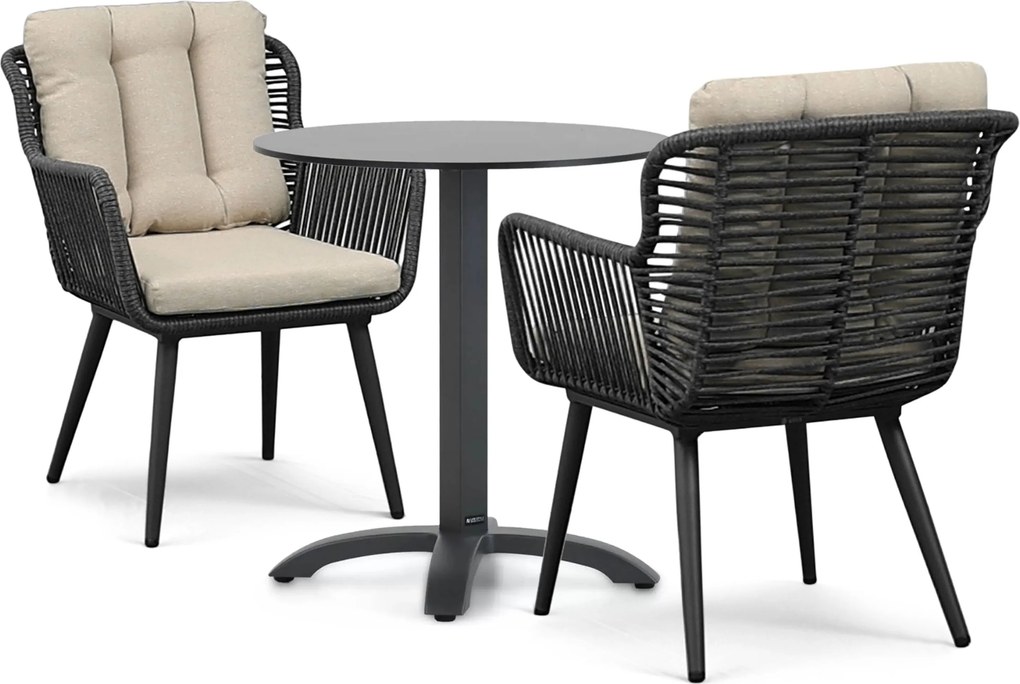 Tuinset Ronde Tuintafel 2 personen 70 cm Rope Grijs Coco Custa/Talao