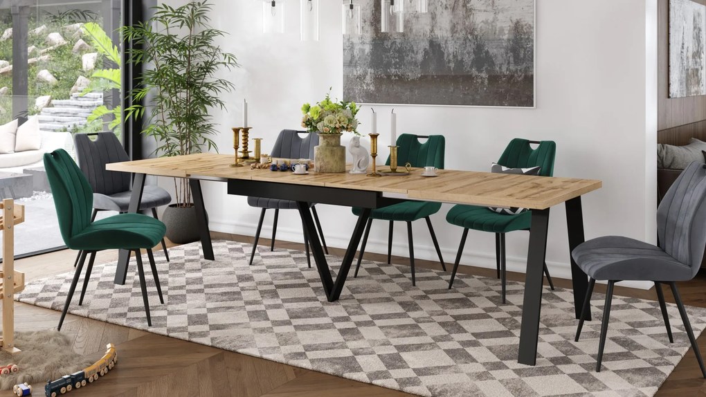 AVERY eik Wotan / onderkant zwart - LOFT/INDUSTRIËLE TAFEL VOOR WOONKAMER/ EETKAMER UITKLAPBAAR TOT 330 cm!