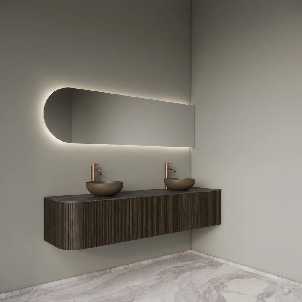 Gliss Design Alluro badmeubel ribbelfront met ronding links 180cm charcoal en zwart leisteen toppaneel