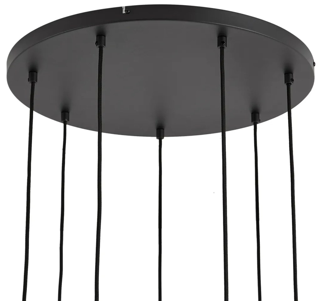 Moderne hanglamp zwart met wit glas rond 7-lichts - Misty