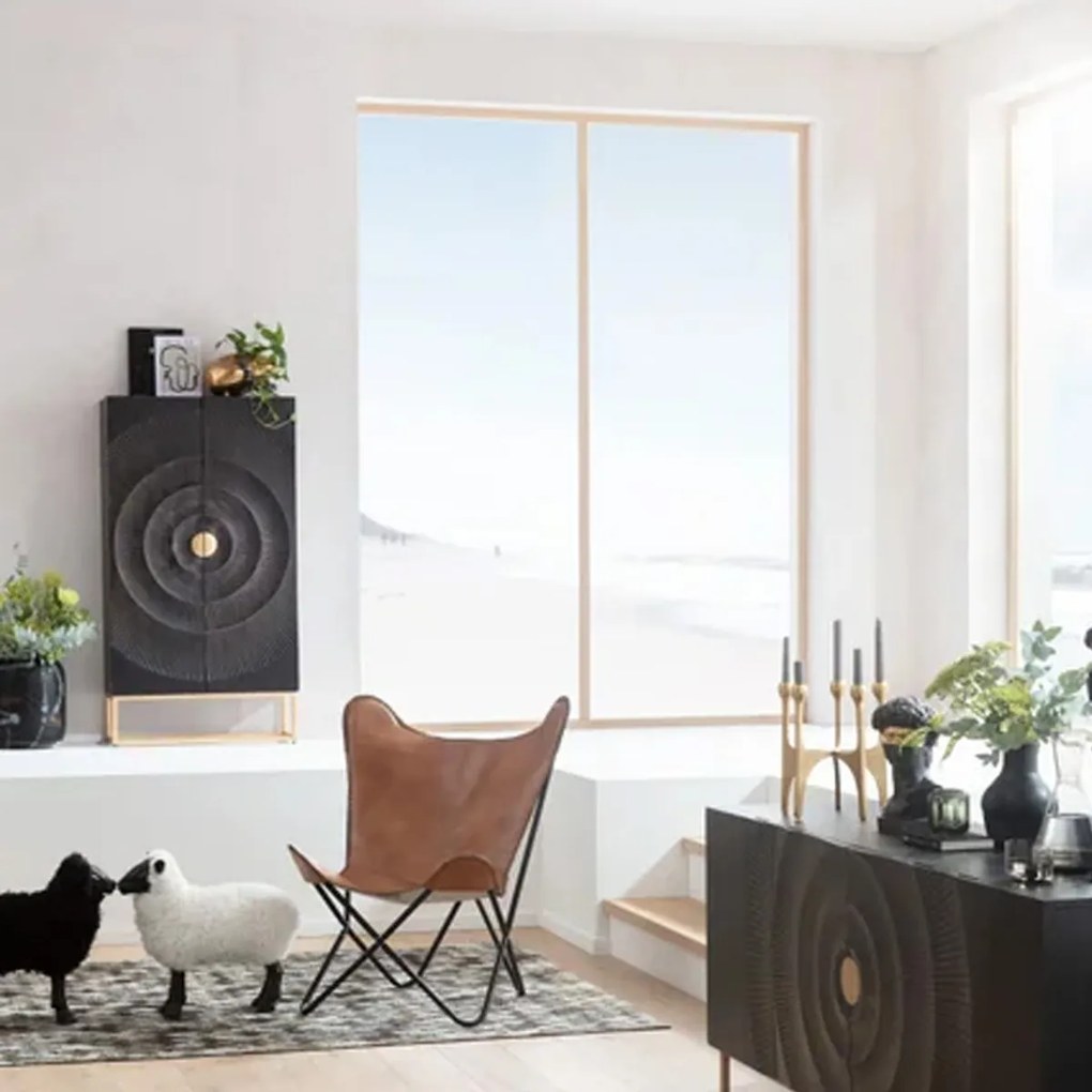 Kare Design Madeira Dark Unieke Kast Zwart Hout Met Goud - 76x30x140cm.