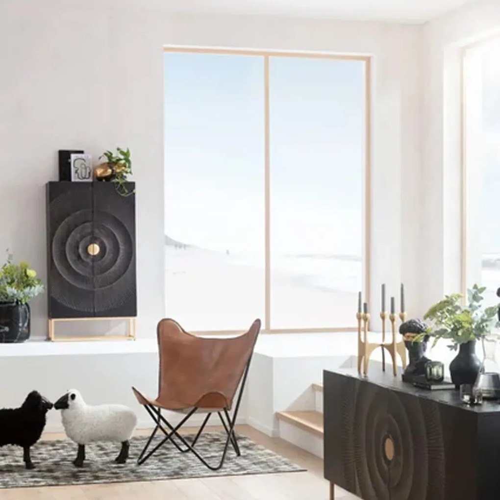 Unieke Kast Zwart Hout Met Goud - 76x30x140cm.