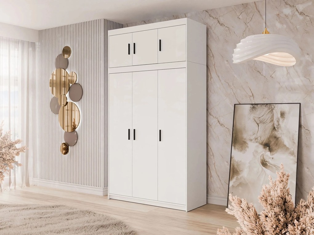 Kledingkast Novduni 104, Wit, 246x133x53cm, 128.6 kg, Kledingkast deuren: Met scharnieren, Aantal planken: 7, Aantal planken: 7