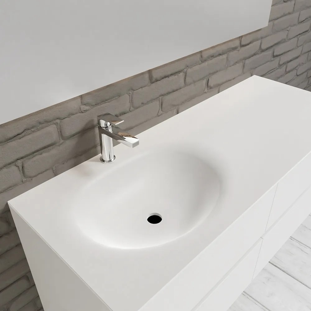 Zaro Sevilla Solid Surface badmeubel 120cm mat wit 1 kraangat spoelbak links 4 lades