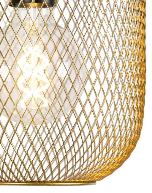 Eettafel / Eetkamer Art Deco hanglamp goud 45 cm 3-lichts - Bliss Mesh Industriele / Industrie / Industrial E27 Draadlamp rond Binnenverlichting Lamp