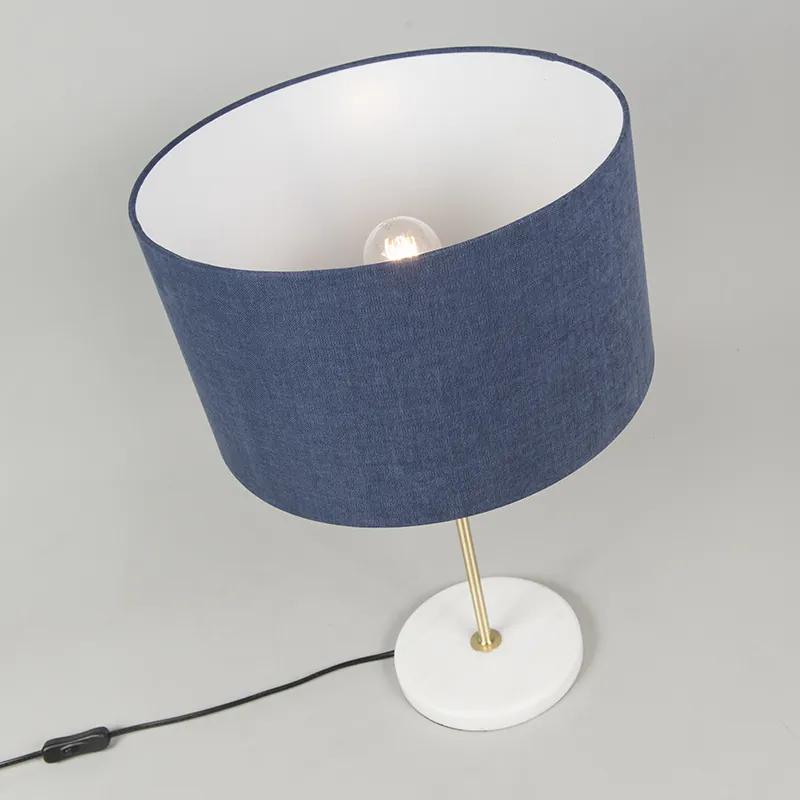 Tafellamp messing met blauwe kap 35 cm - Kaso Modern E27 rond Binnenverlichting Lamp