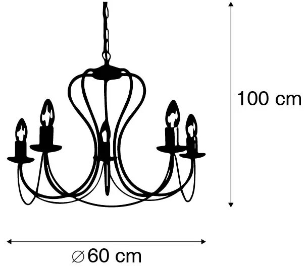 Antieke kroonluchter crème met goud 5-lichts - Como 5