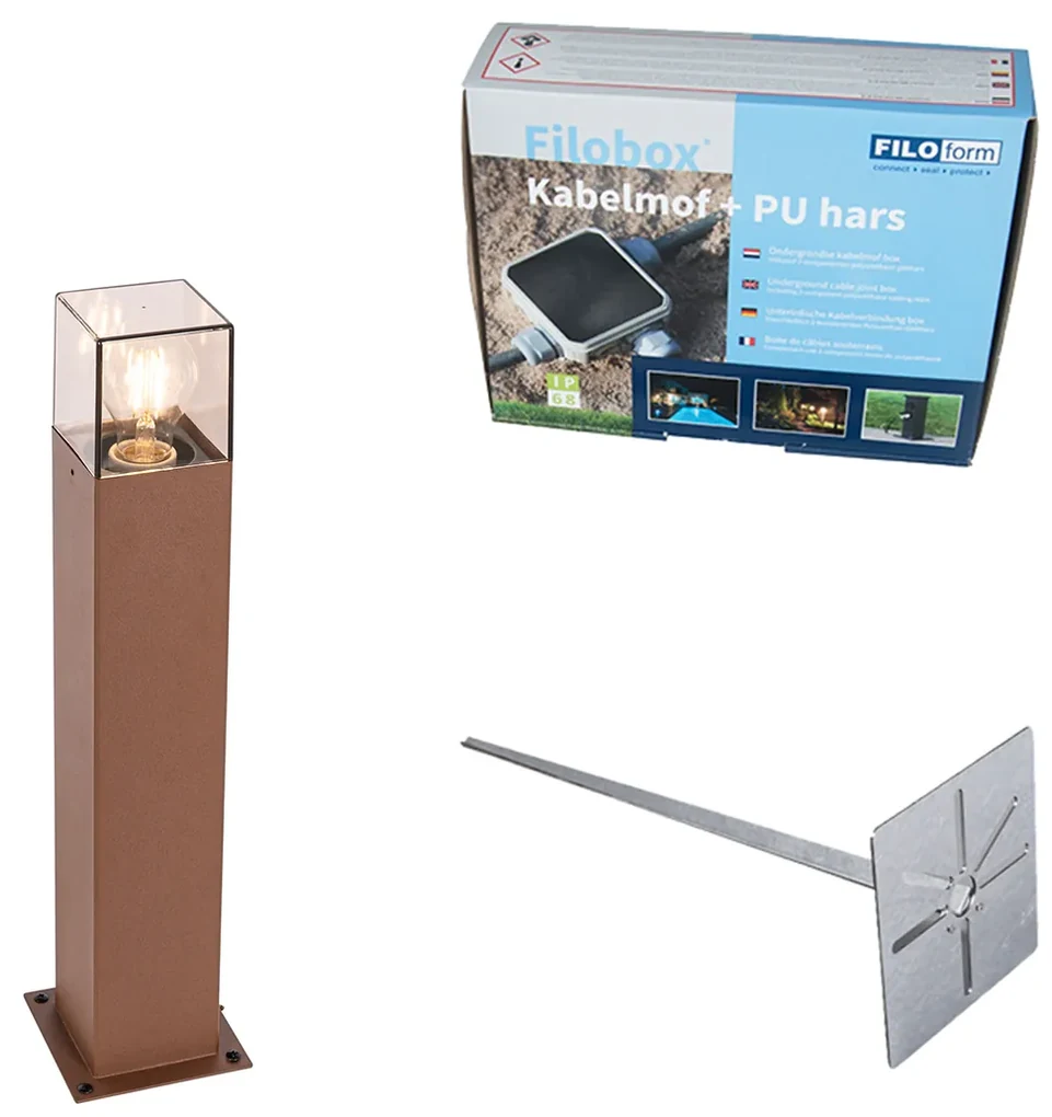 Buitenlamp 50 cm roestbruin met grondpin en kabelmof - Denmark Industriele / Industrie / Industrial E27 IP44 Buitenverlichting