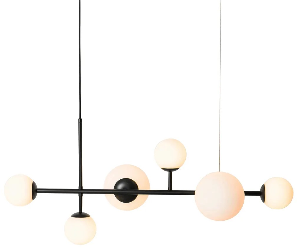 Moderne hanglamp zwart met mat glas 6-lichts - Monaco