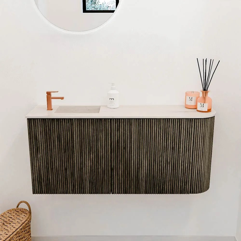 Mondiaz Joya DLux 90cm toiletmeubel ronding rechts shadow met wastafel faye links 1 kraangat meli