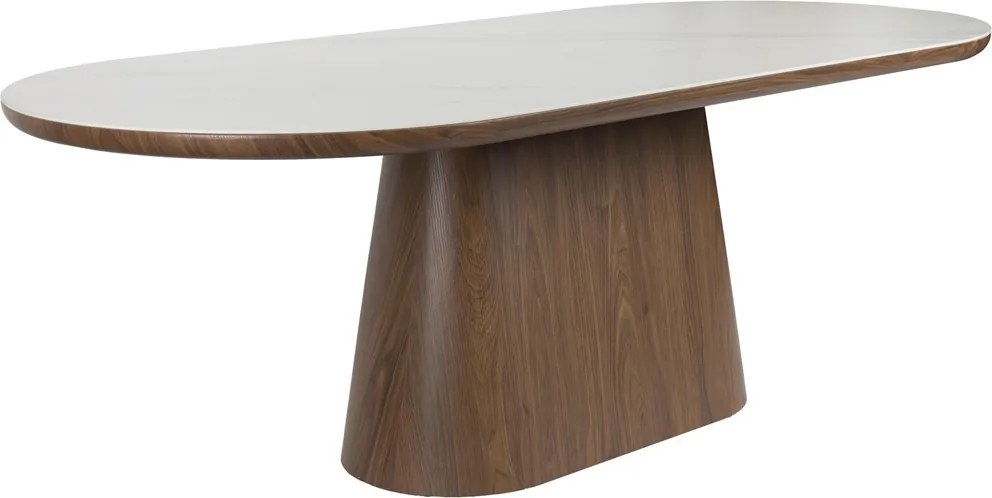 Ovale Eettafel Walnoot En Wit Marmer - 200 X 90cm.