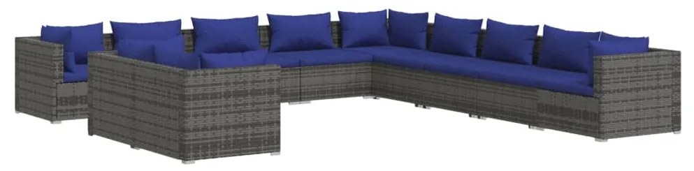 vidaXL 11-delige Loungeset met kussens poly rattan grijs