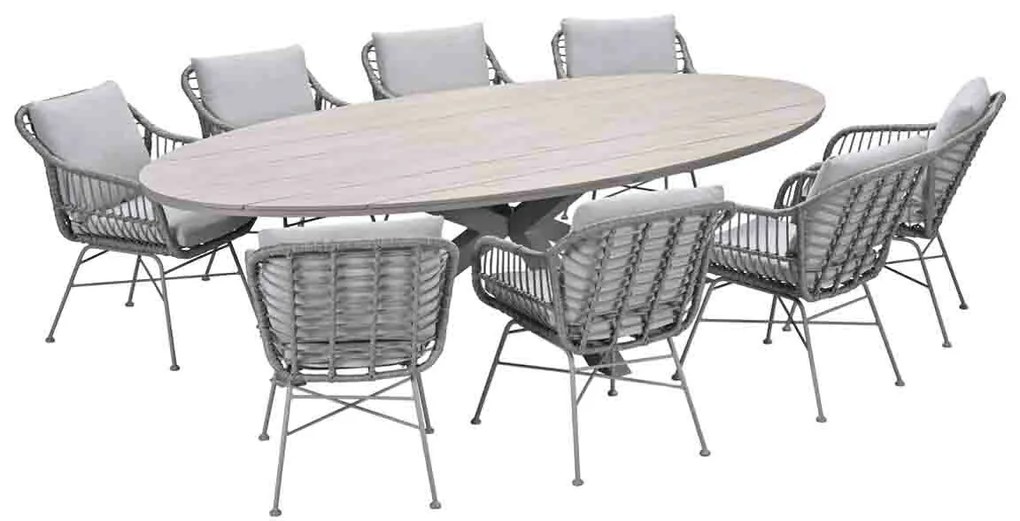 Garden Impressions Lucas tuinset 9-delig valley sand - Tulli tuintafel 280x140 cm - light teak vironwood