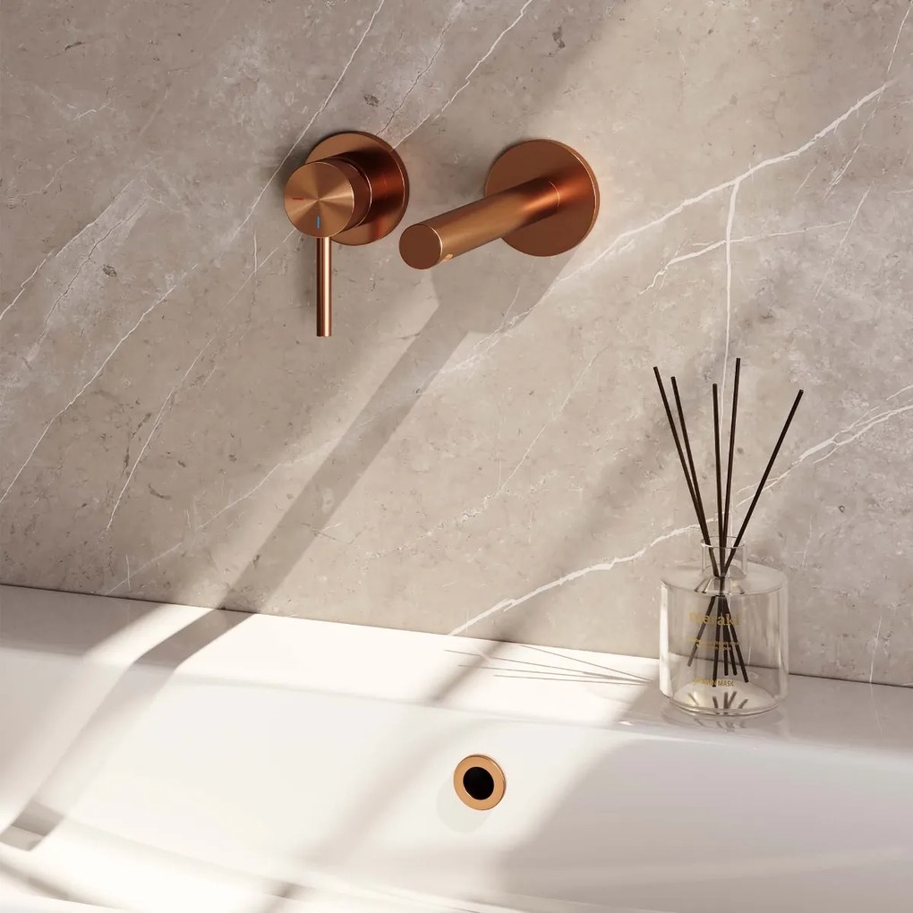 Brauer Copper Edition ColdStart wastafelkraan inbouw rechte uitloop en rozetten model A2 koper geborsteld PVD