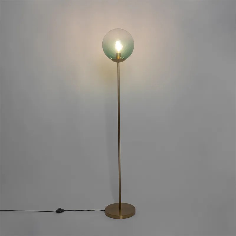 Art deco vloerlamp messing met groen glas - Pallon