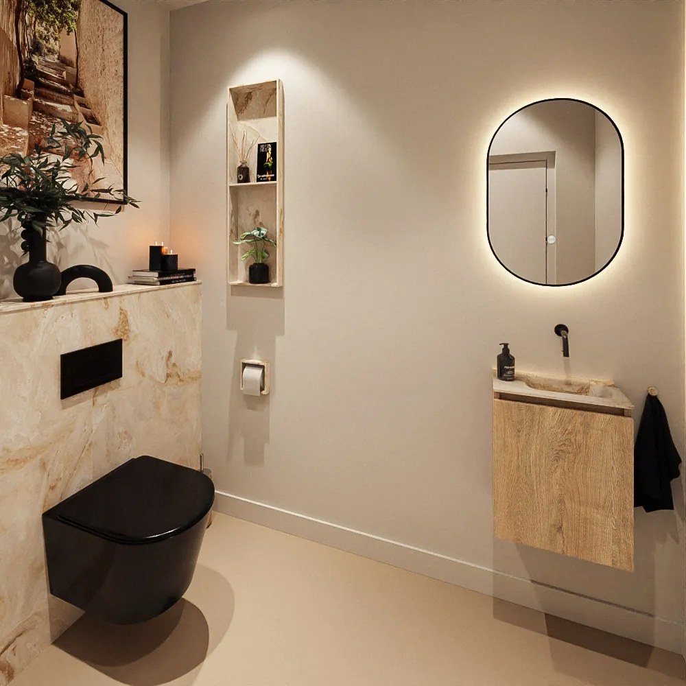 Mondiaz Ture DLux toiletmeubel 40cm washed oak met wastafel frappe rechts zonder kraangat