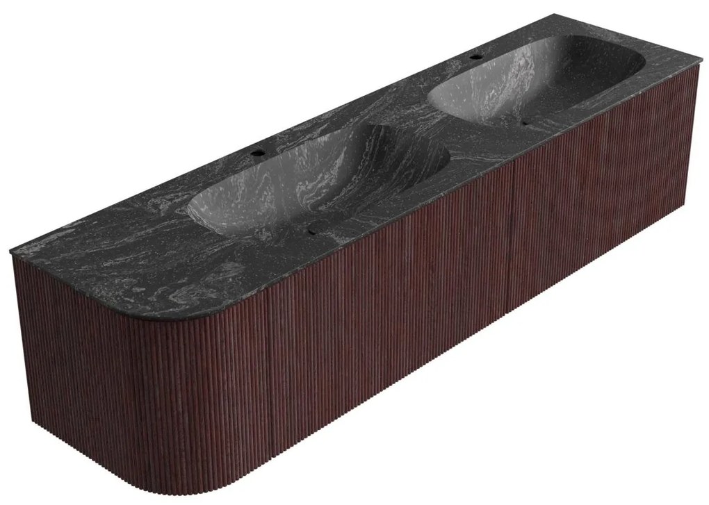 Mondiaz Kurve-dlux 175cm badmeubel ronding links ruby met 2 lades en 1 deur en wastafel stor small dubbel/rechts 2 kraangaten lava