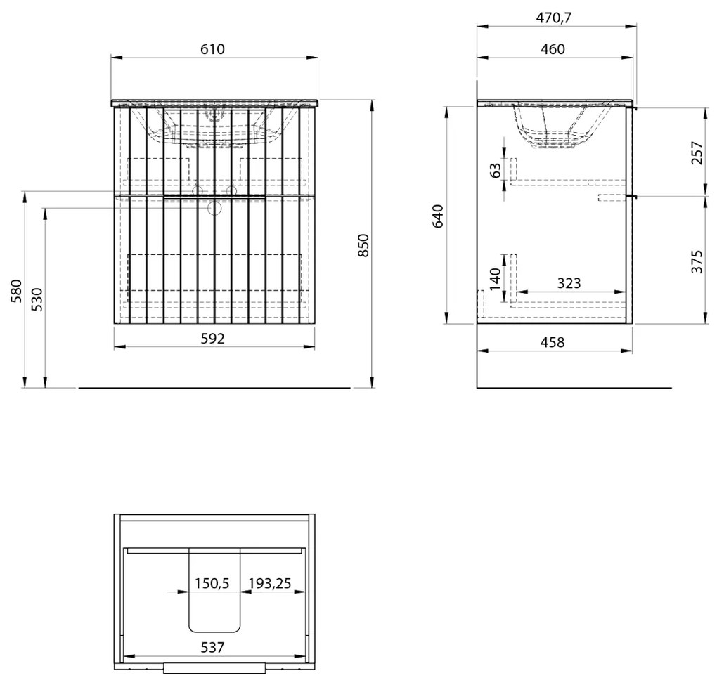 Sapho Cirasa Compact badmeubel met ribbelfront 60cm wit mat met witte wastafel