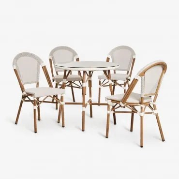 Set Ronde Tafel Ø80 Cm En 4 Stapelbare Eetkamerstoelen In Aluminium Brielle Bistro Gardenia Wit - Sklum