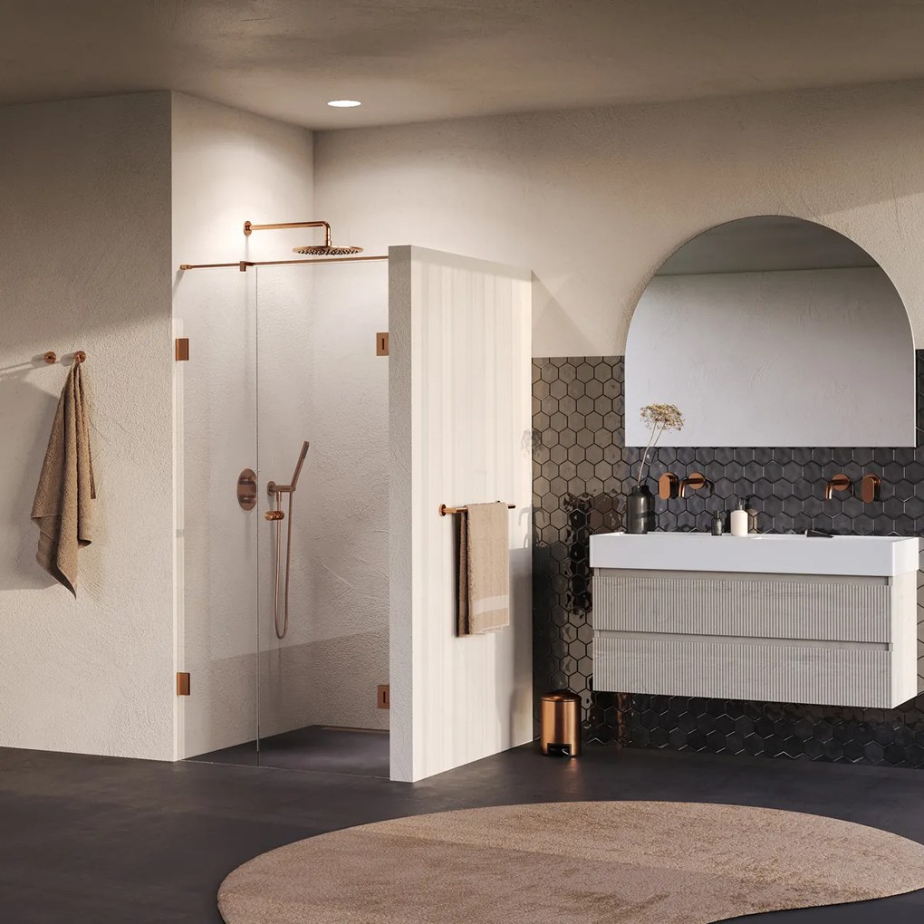 Brauer Void Carving profielloze nisdeur 90cm met draaideur 60cm aan muur koper geborsteld PVD