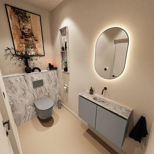 MONDIAZ TURE-DLUX 80cm toiletmeubel Smoke. EDEN wastafel Glace positie midden. Zonder kraangat. TUREDX80SMOM0GLA