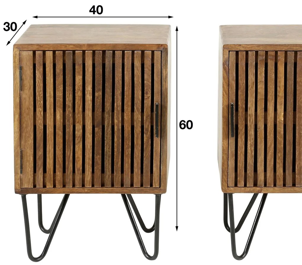 Set Nachtkastjes Mangohout Latjes - 40x30x60cm.