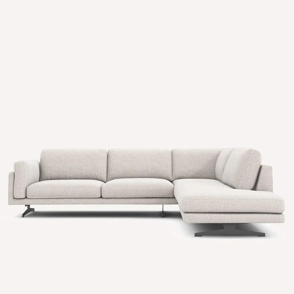 Hoekbank met longchair, in gespikkeld canvas, CÉSAR
