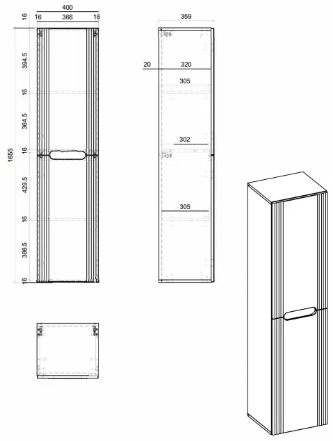 Comad Fiji kolomkast 40x35x165cm wit