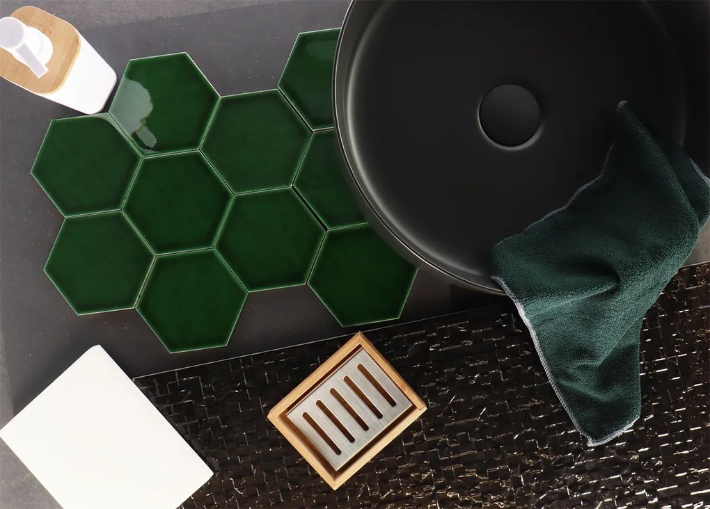Hoogglans Handvorm Wandtegel 10.8x12.4 Cm Hexagon Princeton Emerald Groen RBT63