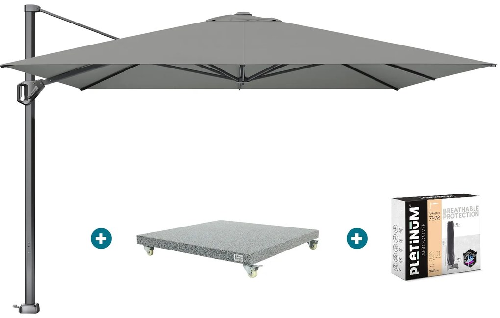 Platinum Challenger Telescope Zweefparasol premium - 3,5x3,5 - Manhattan grey met voet en hoes