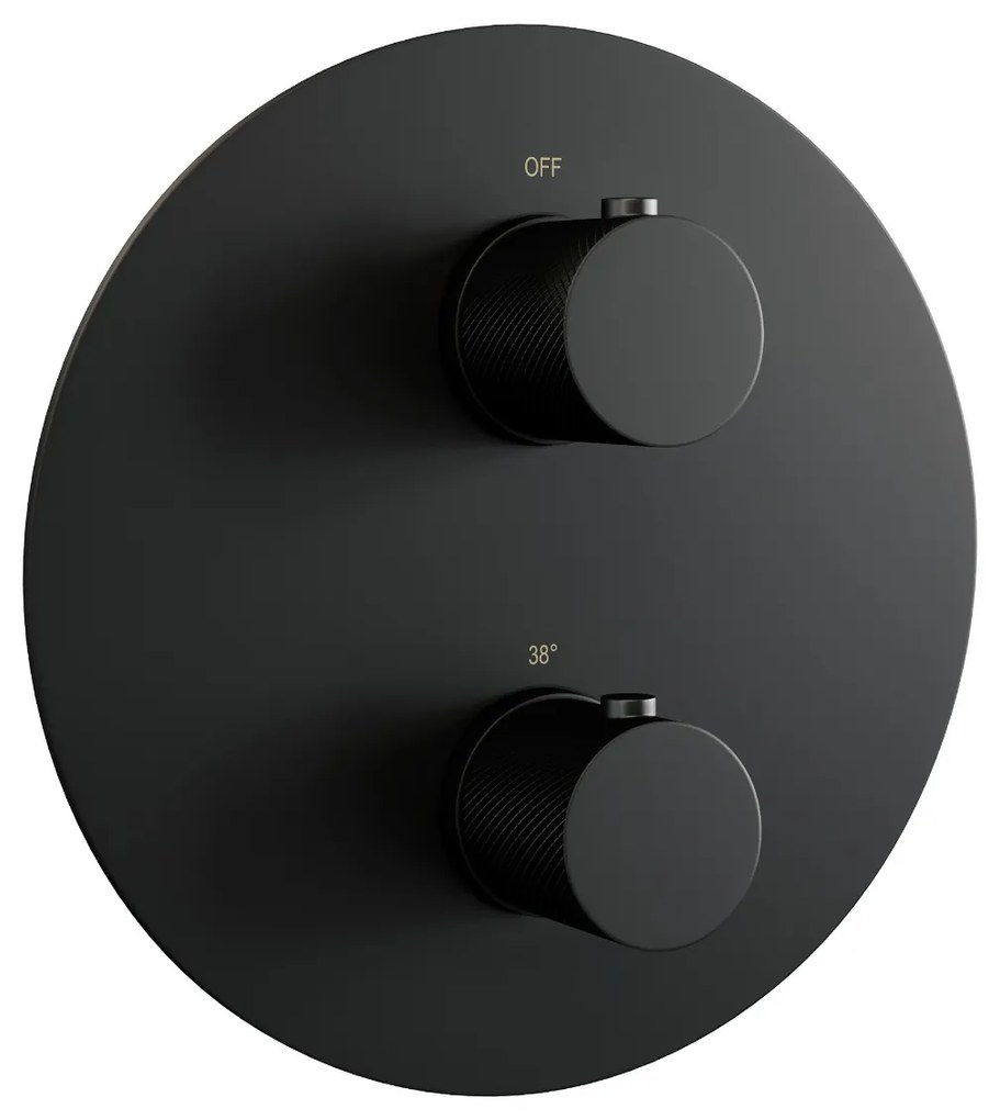 Brauer Black Carving thermostatische inbouw regendouche met staafhanddouche, rechte muurarm en hoofddouche 20cm set 73 zwart mat