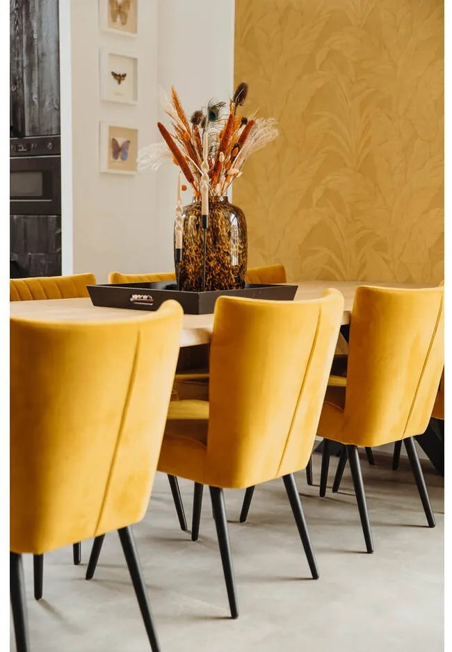 Goossens Eetkamerstoel Rob geel velvet stof leuning, urban industrieel