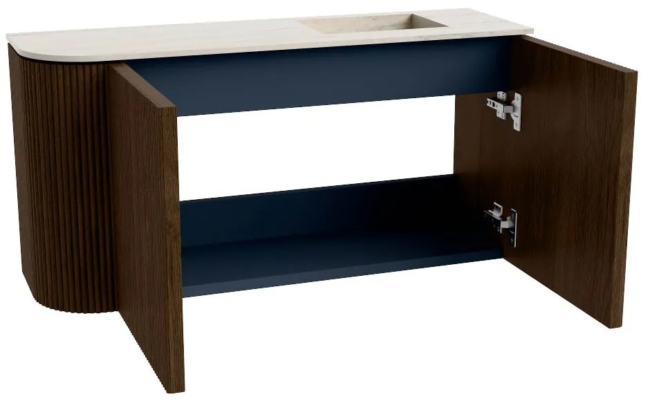 Mondiaz Joya DLux 80cm toiletmeubel ronding links walnut met wastafel faye rechts 1 kraangat meli