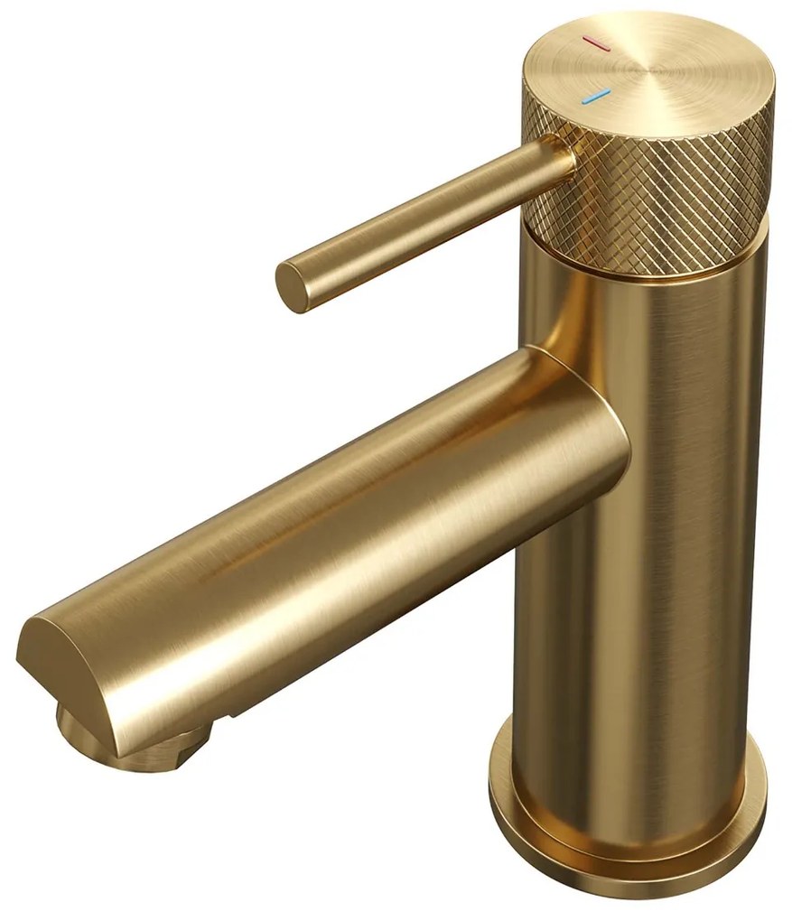 Brauer Gold Carving wastafelkraan met lange, ronde handgreep en ColdStart geborsteld messing PVD