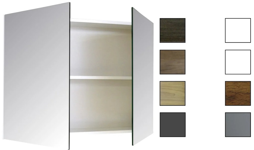 Spiegelkast Qlassics 100 cm. 2 dubbelzijdige spiegeldeuren zijdeglans wit