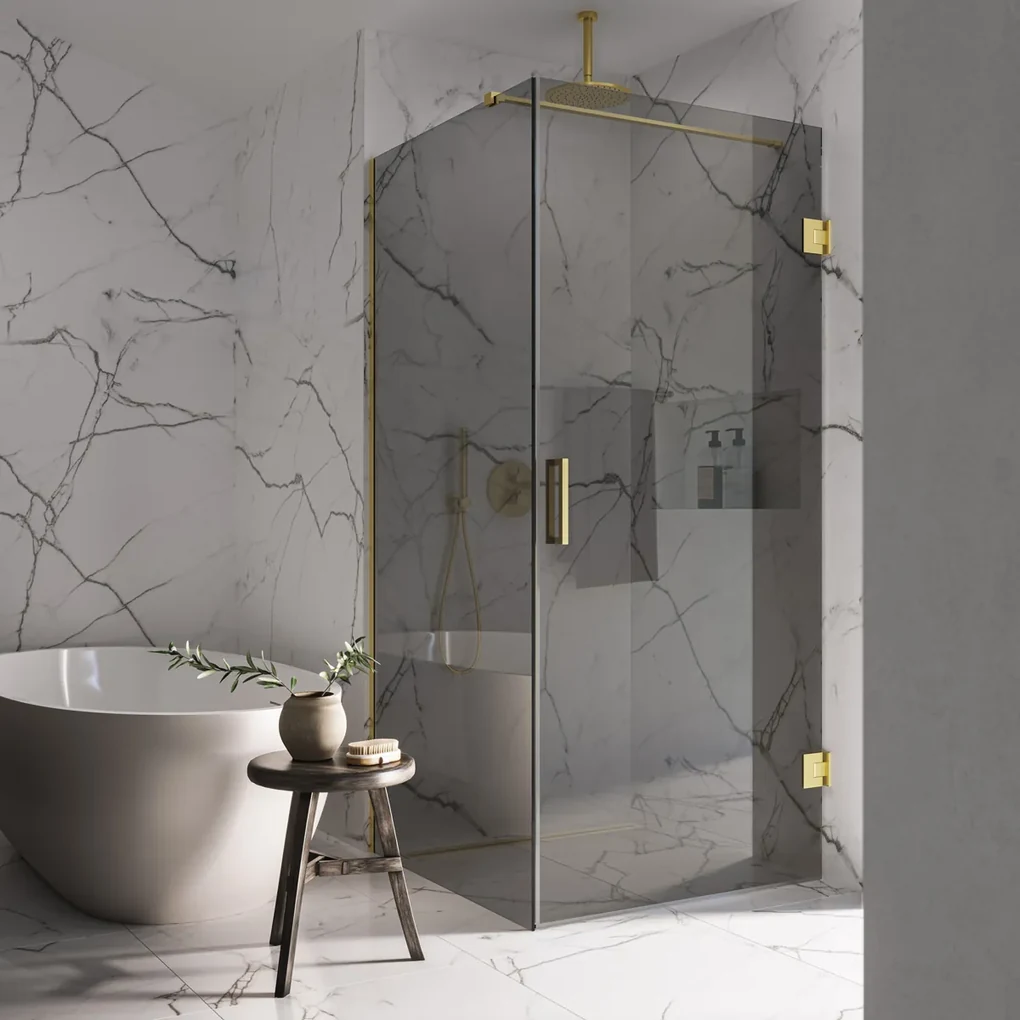 Saniclear Modern Brass rookglas douchecabine 100x80cm met 80cm deur anti-kalk geborsteld messing