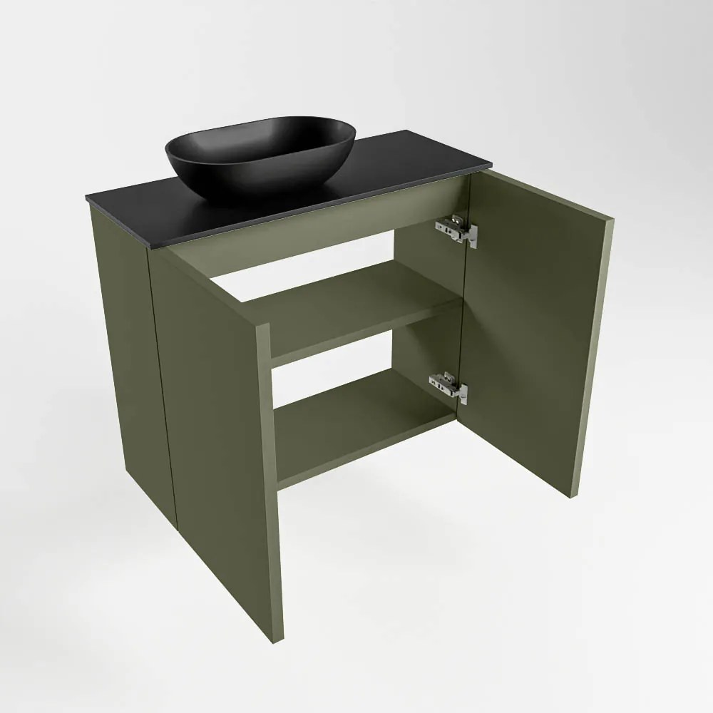 Mondiaz Fowy toiletmeubel 60cm army met zwarte waskom links zonder kraangat