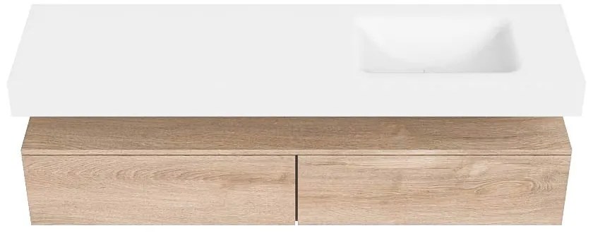 Zaro Alan badmeubel 170cm washed oak 2 lades met vrijhangende wastafel cloud rechts zonder kraangat talc