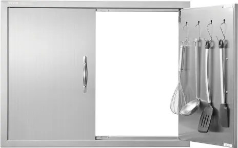 VEVOR Grilltoegangsdeur, 787 x 609 mm, dubbele buitenkeukendeur, vlak gemonteerde roestvrijstalen deur, dubbelwandige verticale deur met handgrepen en haken, voor grill-eiland, grillstation, buitenkast